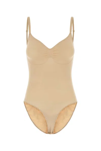 Skims Sand Stretch Nylon Sculpt Bodysuit In Neutral