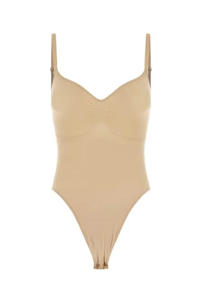Skims Sand Stretch Nylon Sculpt Mini Bodysuit In Neutral
