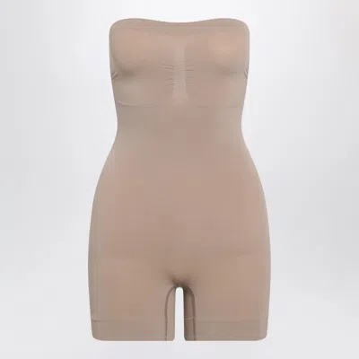 Skims Seamless Sculpt Strapless Mini Short Shaping Bodysuit In Brown