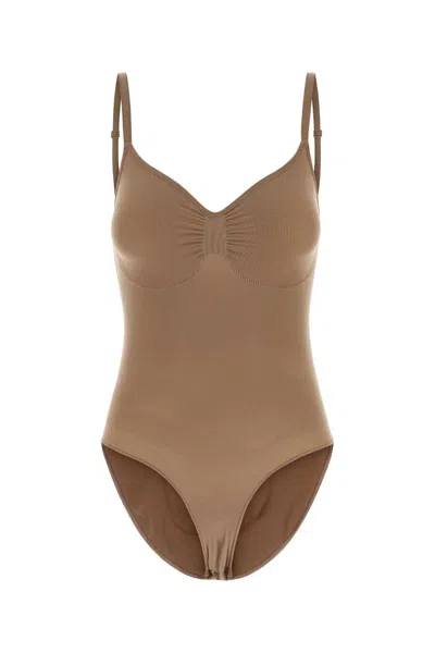 Skims Sienna Sculpt Mini Bodysuit In Stretch Nylon In Brown