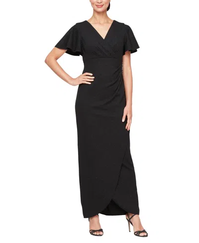 Sl Fashions Petite Long Flutter Sleeve Dress In Black