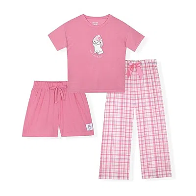 Sleep On It Little & Big Kid Girls Crew Neck Short Sleeve 3-pc. Pajama Set In Pink