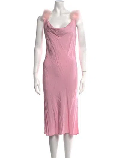 Pre-owned Sleeper Cowl Neck Midi Length Dress In Pink