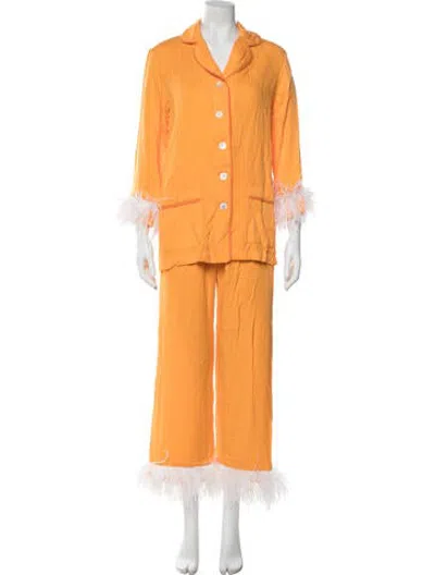 Pre-owned Sleeper Feather Trim Pajamas In Orange