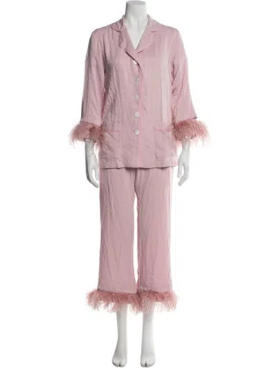 Pre-owned Sleeper Feather Trim Pant Set In Pink
