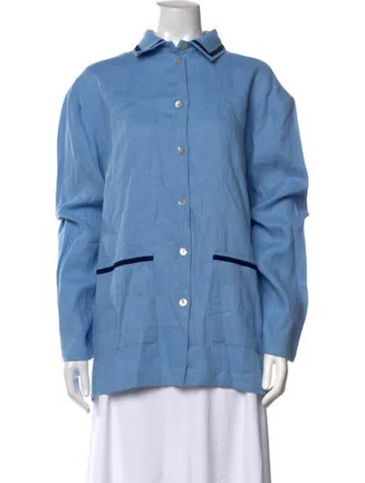 Pre-owned Sleeper Linen Long Sleeve Button-up Top In Blue