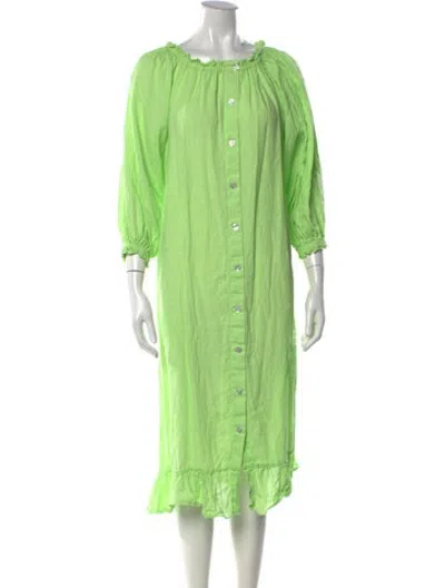 Pre-owned Sleeper Linen Midi Length Dress In Green