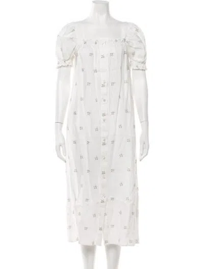 Pre-owned Sleeper Linen Midi Length Dress In Neutrals