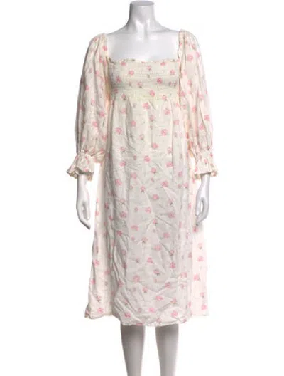 Pre-owned Sleeper Linen Midi Length Dress In Neutrals/pink