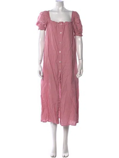 Pre-owned Sleeper Linen Midi Length Dress In Pink