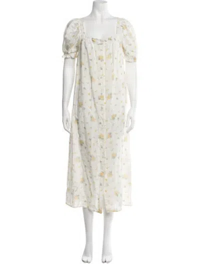 Pre-owned Sleeper Linen Midi Length Dress In White