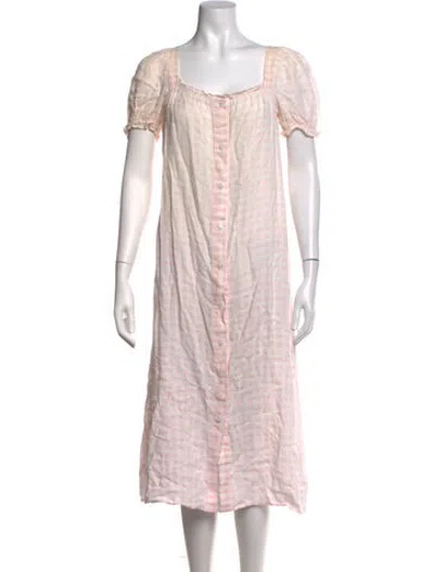 Pre-owned Sleeper Linen Plaid Print Top In Pink