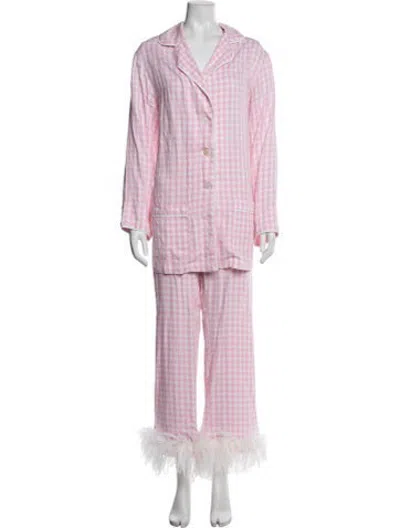 Pre-owned Sleeper Plaid Print Feather Trim Pajamas W/ Tags In Pink