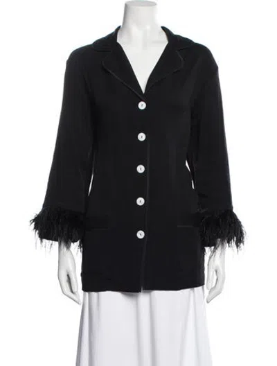 Pre-owned Sleeper V-neck Three-quarter Sleeve Blouse In Black