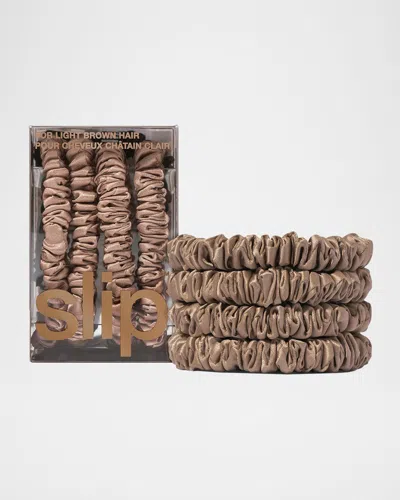 Slip Pure Silk Back To Basics Assorted Skinny Scrunchies Set, 4 Pack In Light Brown