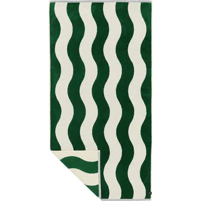 Slowtide Wavy Stripe Cotton Beach Towel In Kale