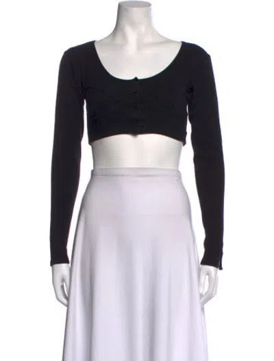 Pre-owned Smfk Scoop Neck Long Sleeve Crop Top In Black