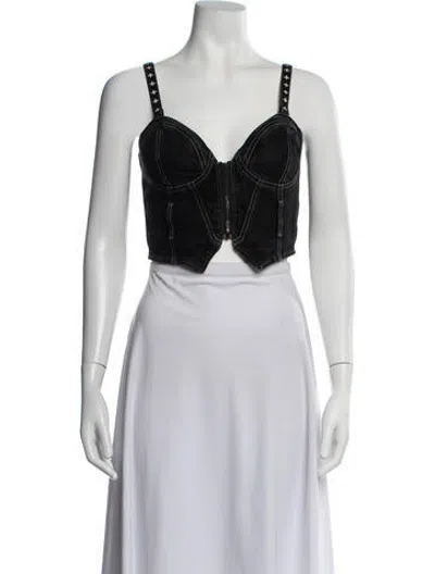Pre-owned Smfk V-neck Sleeveless Crop Top In Black/white