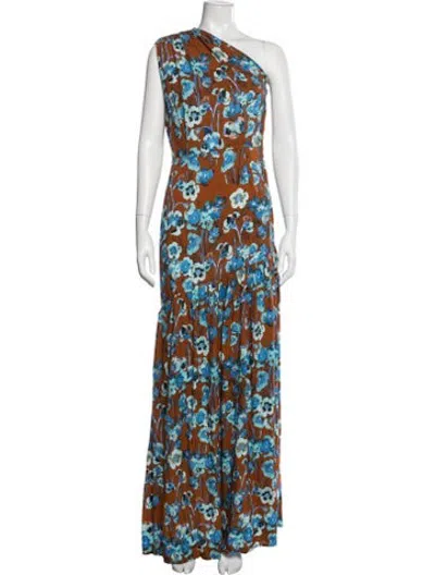 Pre-owned Smythe Floral Print Long Dress W/ Tags In Blue/orange