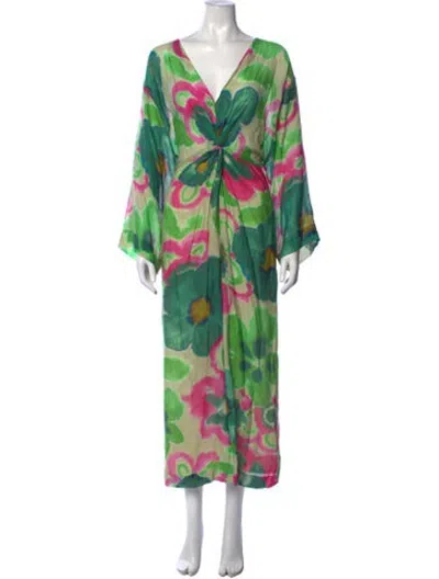 Pre-owned Smythe Floral Print Long Dress W/ Tags In Green