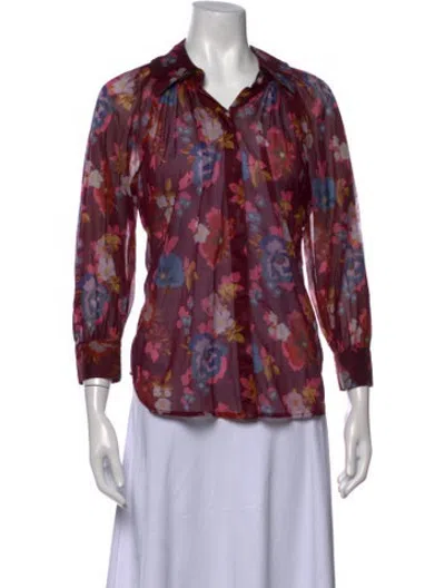Pre-owned Smythe Floral Print Long Sleeve Button-up Top In Multicolor