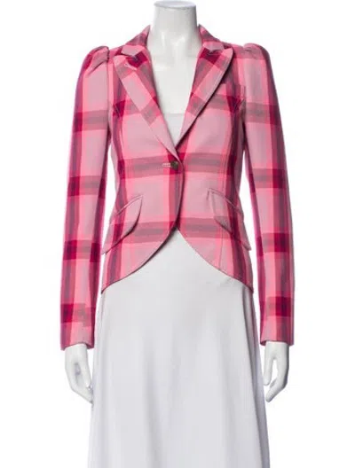 Pre-owned Smythe Plaid Print Blazer In Pink