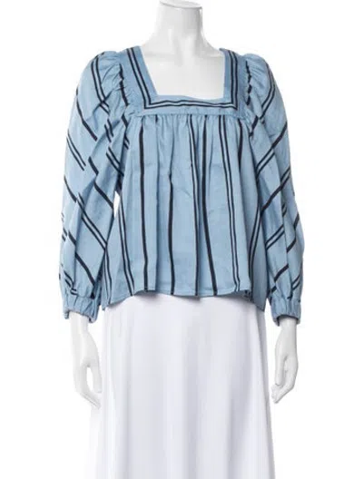 Pre-owned Smythe Striped Square Neckline Blouse In Blue