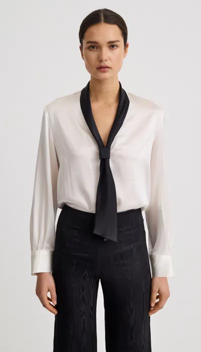 Smythe V-necktie Blouse In Pearl With Black