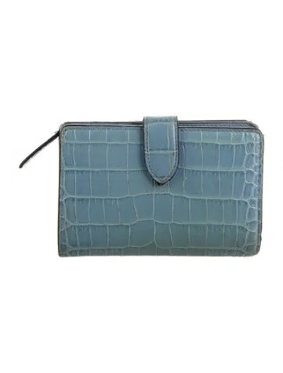 Pre-owned Smythson Embossed Leather Animal Print Continental Wallet In Blue