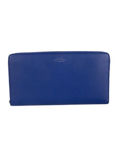 Pre-owned Smythson Leather Continental Wallet In Blue