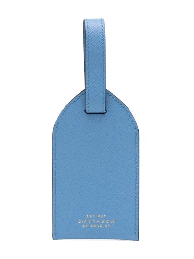 Smythson Logo-stamp Luggage Tag In Blue