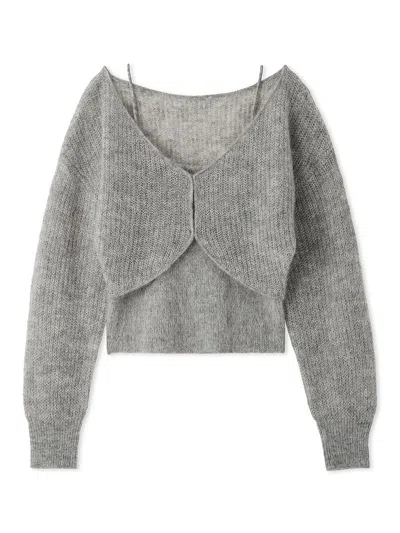 Snidel Mohair Cardigan With Knit Cami In Gray