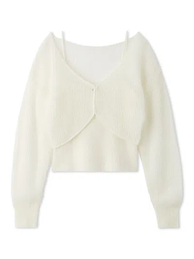Snidel Mohair Cardigan With Knit Cami In White
