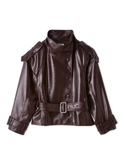 Snidel Stand Collar Belted Jacket In Brown