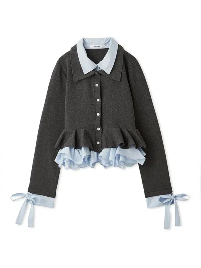 Snidel Volume Frill Peplum Cardigan In Gray