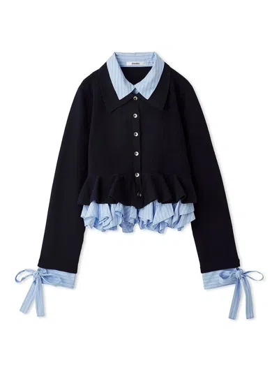Snidel Volume Frill Peplum Cardigan In Blue