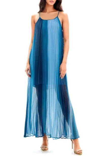 Socialite Pleated Maxi Dress In Blue Watercolor