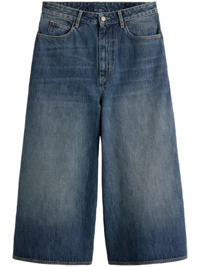 Soeur Cropped Denim Trousers With Vintage-inspired Wide-leg Cut In Blue