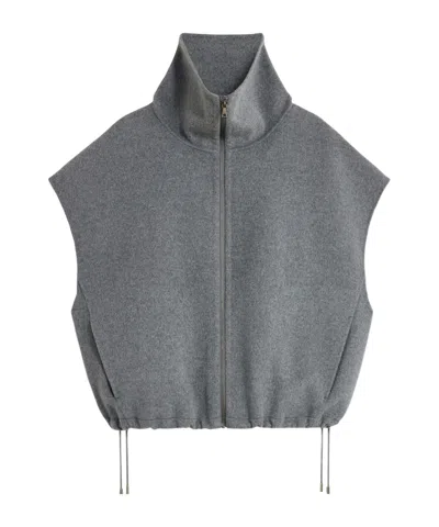 Soeur High Neck Wool Sleeveless Poncho Vest In Gray