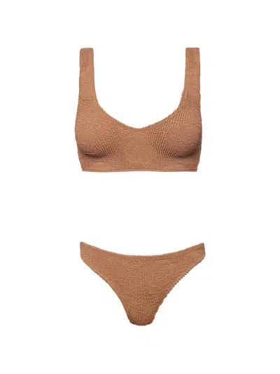 Sofia Erhan Aria Crinkle-effect Bikini Set In Brown