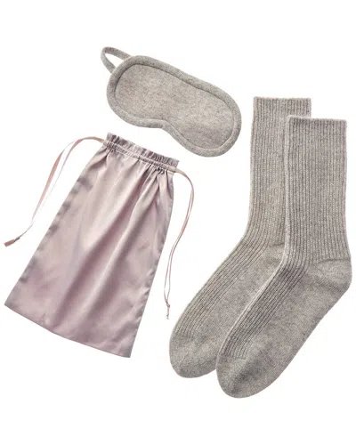 Sofiacashmere Cashmere Eye Mask & Sock Set With Drawstring Pouch In Gray