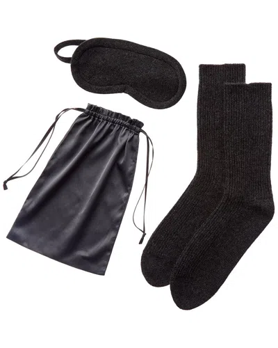Sofiacashmere Cashmere Eye Mask & Sock Set With Drawstring Pouch In Black