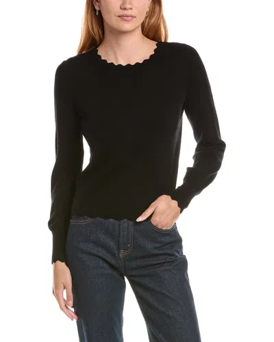 Sofiacashmere Scallop Trim Crewneck Wool & Cashmere-blend Sweater In Black