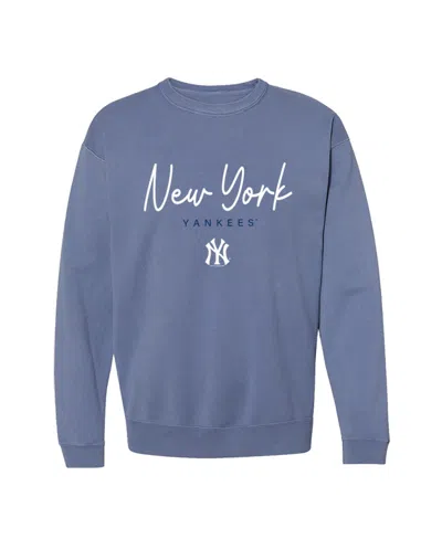 Soft As A Grape Women's New York Yankees Pigment-dye Graphic Relaxed-fit Crewneck Sweatshirt In Blue