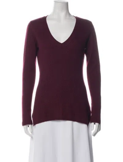 Pre-owned Soft Goat Cashmere V-neck Sweater In Burgundy