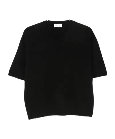 Soft Goat Short-sleeved Knit Top In Black