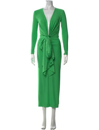 Pre-owned Solace London Plunge Neckline Long Dress In Green