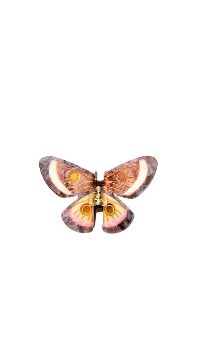 Solar Eclipse Hand-painted Emperor Silk Moth Claw Hair Clip In Brown