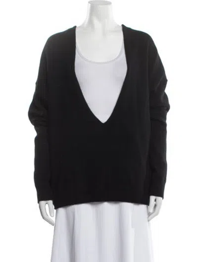 Pre-owned Solid & Striped Cashmere V-neck Sweater In Black