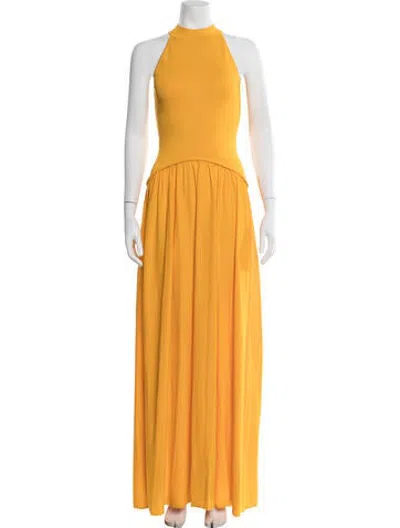 Pre-owned Solid & Striped Crew Neck Long Dress In Yellow